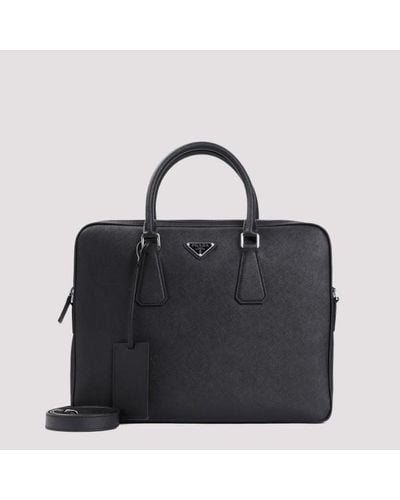 Prada Saffiano Leather Briefcase Unica - Black
