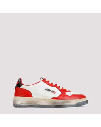 Autry White Leather Medalist Supervintage Trainers - Red