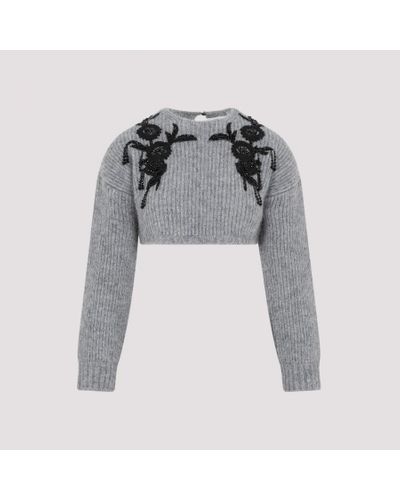 Erdem Cropped Long Sleeve Knit Jumper - Grey