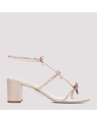 Rene Caovilla Beige Nude Leather Bow 60 Sandals - Pink