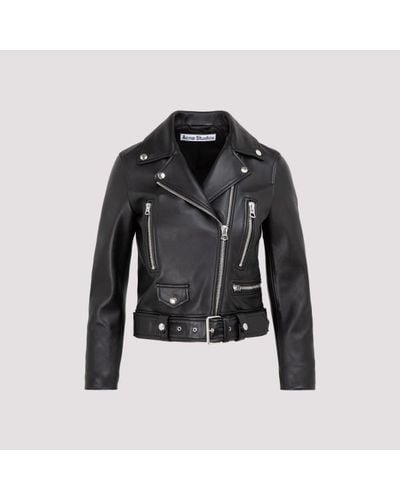 Acne Studios Black Leather Cropped Biker Jacket