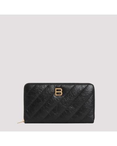 Balenciaga Black Calf Leather Crush Continental Wallet