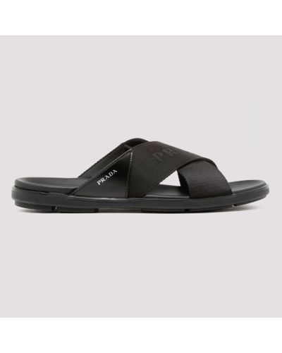 Prada Leather Logo Tape Sandals in Nero (Black) for Men - Lyst