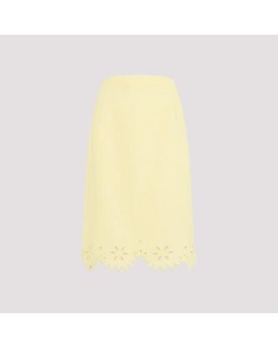 Bottega Veneta Grainy English Embroidery Midi Skirt - Yellow
