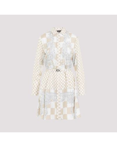 Versace Damier Print Twill Dress - White