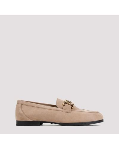 Tod's Beige Cappuccino Suede Leather Loafer Rubber Sole - Natural