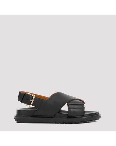 Marni Calf Leather Crisscross Sandal - Black