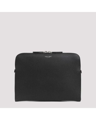 Giorgio Armani Leather Briefcase Unica - Black