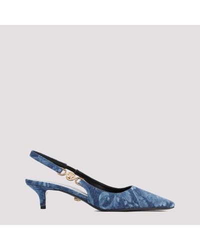 Versace Barocco Denim Slingback Court Shoes - Blue
