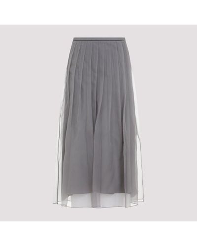 Brunello Cucinelli Crispy Silk Organza Midi Skirt - Grey