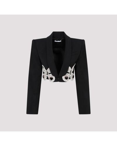 Area Embroidered Butterfly Cropped Blazer - Black