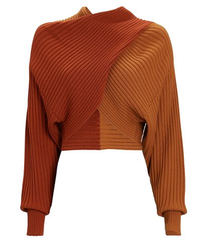 AMUR Wool Milena Cropped Rib Knit Sweater in Red (Orange) - Lyst