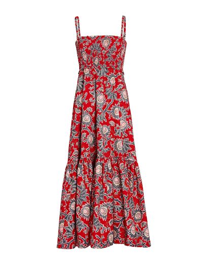 A.L.C. Cotton Austyn Floral Poplin Midi Dress in Red - Lyst