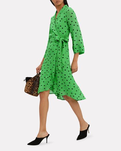 Ganni Synthetic Green Polka Dot Wrap Dress - Lyst