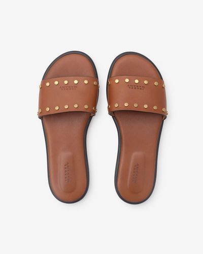 Isabel Marant Vikee Studded Leather Slides - Brown