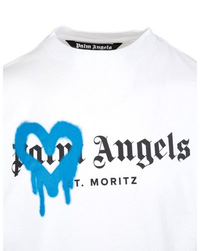 Palm Angels Cotton Man White And Royal Blue Spray Logo St 