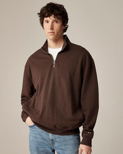 J.Crew Relaxed-Fit Lightweight French Terry Quarter-Zip Sweatshirt - Brown