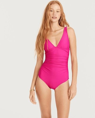 J.Crew Ruched V-Neck One-Piece - Pink