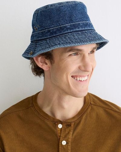 J.Crew Denim Bucket Hat With Snaps - Blue