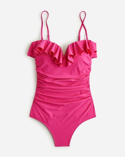 J.Crew Matte Ruched One-Piece Swimsuit With Ruffles - Pink