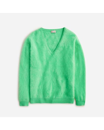 J.Crew Brushed Cashmere Relaxed V-Neck Sweater - Green