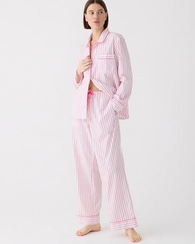 J.Crew Long-Sleeve Cotton Poplin Pajama Pant Set - Pink