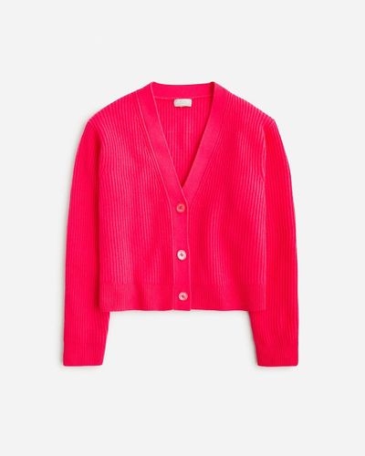 J.Crew Ribbed Cashmere V-Neck Cardigan Sweater - Pink