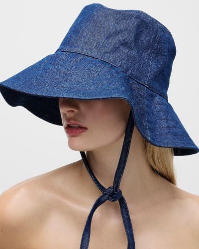 J.Crew Denim Bucket Hat With Ties - Blue