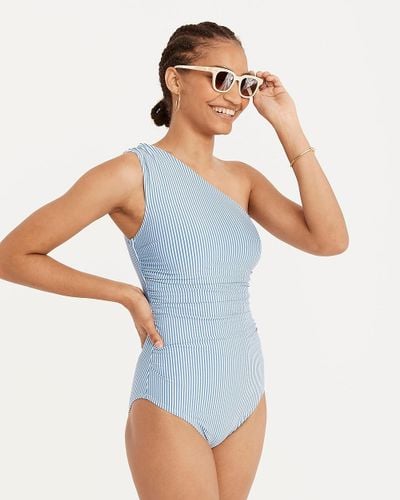J.Crew Ruched One-Shoulder One-Piece Swimsuit - Blue