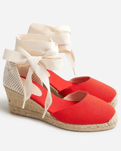 J.Crew Made-In-Spain Lace-Up Midheel Espadrilles - Red
