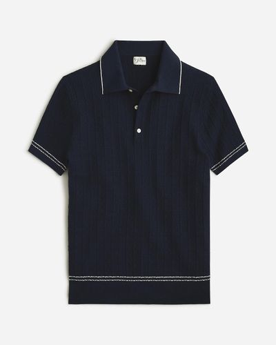 J.Crew Texture-Stitch Cotton-Tipped Sweater-Polo - Blue