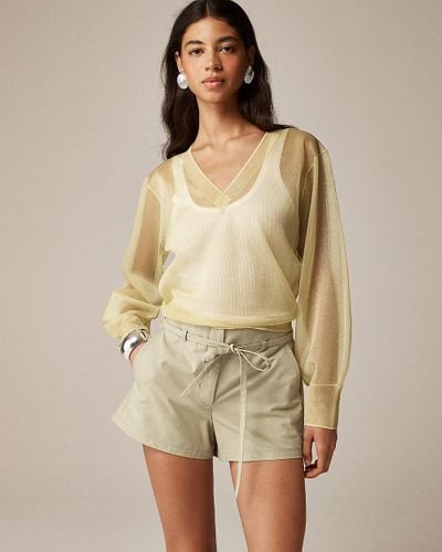 J.Crew Collection Sheer V-Neck Pullover Sweater - Yellow