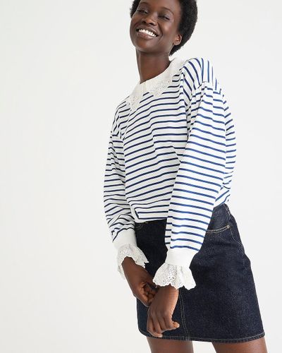 J.Crew French Terry Sweatshirt With Lace Trim - Blue