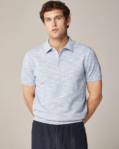 J.Crew Short-Sleeve Cotton-Blend Sweater-Polo - Blue