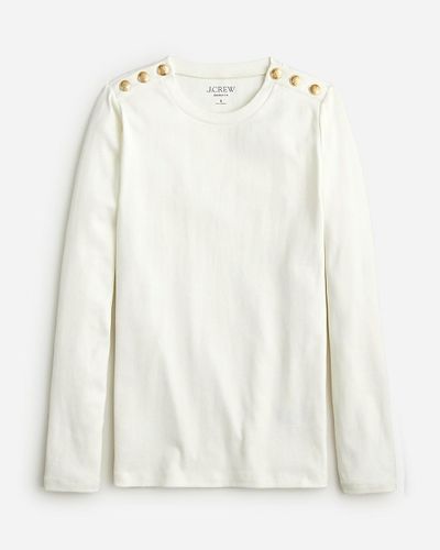 J.Crew Perfect-Fit Long-Sleeve Crewneck T-Shirt With Buttons - White
