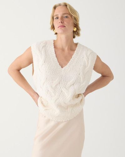 J.Crew Relaxed Cable-Knit V-Neck Sweater-Vest - Natural