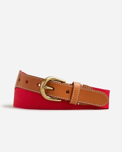 J.Crew Webbed Belt With Brass Buckle - Red