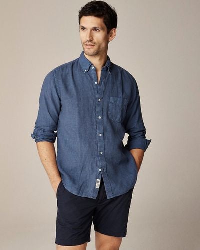 J.Crew Slim Baird Mcnutt Garment-Dyed Irish Linen Shirt - Blue