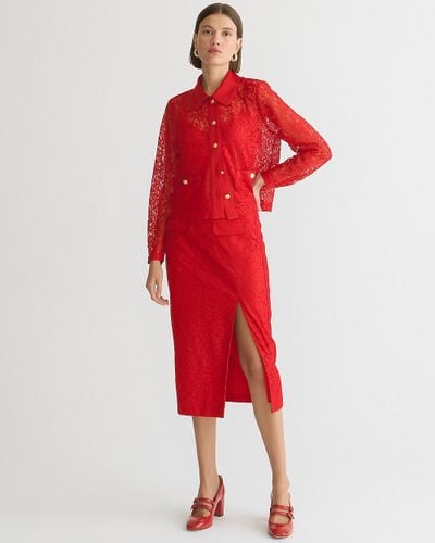 J.Crew Side-Slit Pencil Skirt With Lace - Red