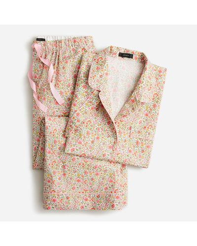 J.Crew Cotton Poplin Short-sleeve Pajama Set In Scattered Blooms - Pink