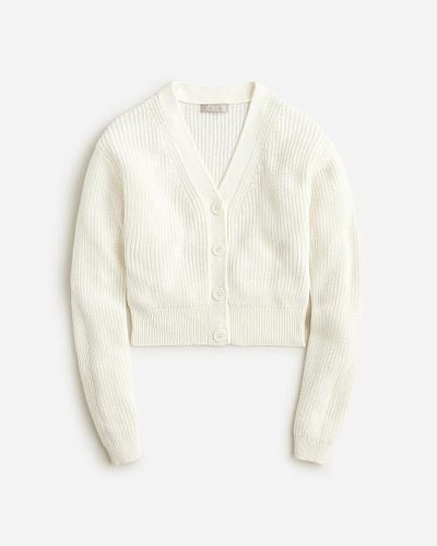J.Crew Cotton-Blend Cropped V-Neck Cardigan Sweater - White