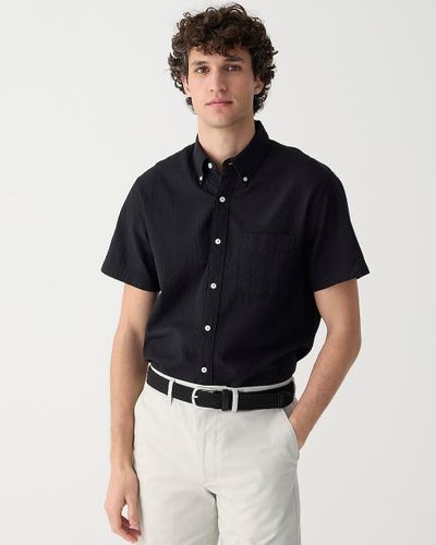 J.Crew Slim Short-Sleeve Garment-Dyed Seersucker Shirt - Black