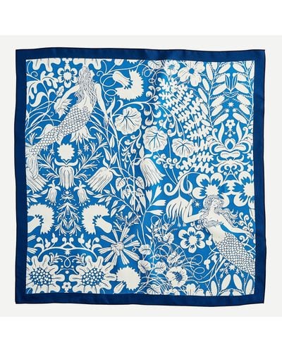J.Crew Square Silk Scarf In Mermaid Floral Print - Blue