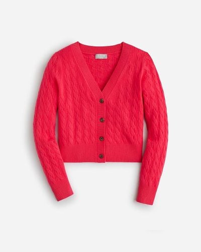 J.Crew Cashmere Shrunken Cable-Knit V-Neck Cardigan Sweater - Red