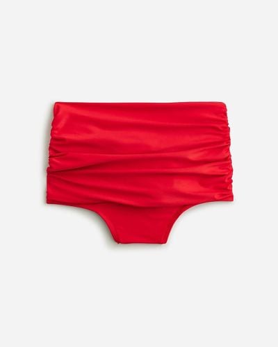 J.Crew Ruched High-rise Bikini Bottom In Pansy Floral - Red