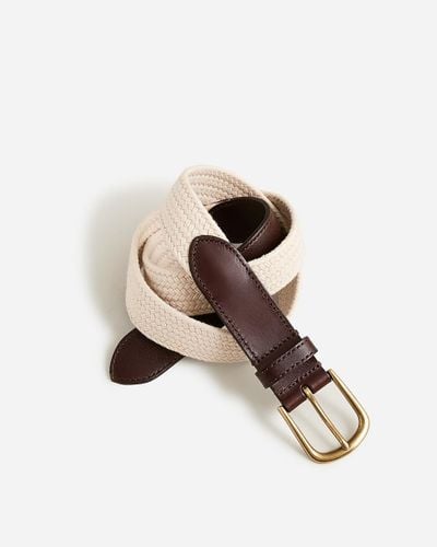 J.Crew Braided Cotton Belt With Leather Detail - White