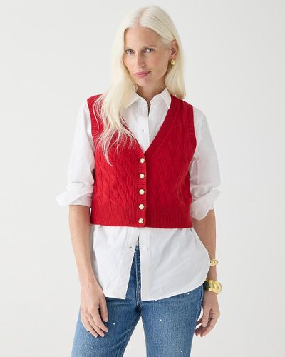 J.Crew Cashmere Cropped Cable-Knit Sweater-Vest - Red
