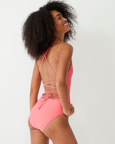 J.Crew Strappy Cross-back One-piece Swimsuit In Sunset Plaid - Pink