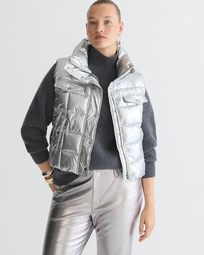 J.Crew Metallic Puffer Vest With Primaloft - Gray
