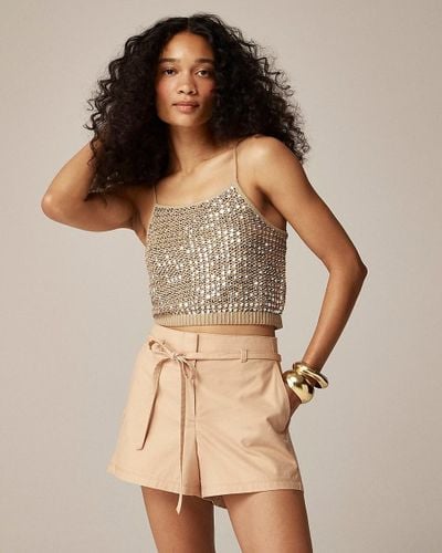 J.Crew Collection Tie-Back Pointelle Tank Top With Sequins - Natural